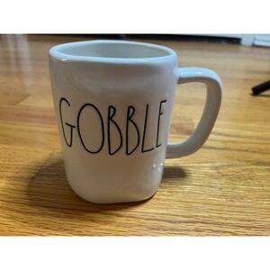 Rae Dunn Gobble Coffee Mug Thanksgiving Artisan Collection Magenta White Ceramic